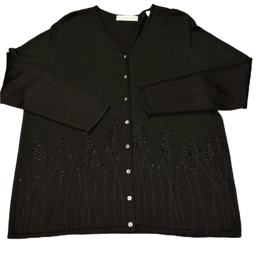 Womens Embroidered Cardigan Sweater Plus 1X Silk Blend Beads Black Fairy‎ Grunge